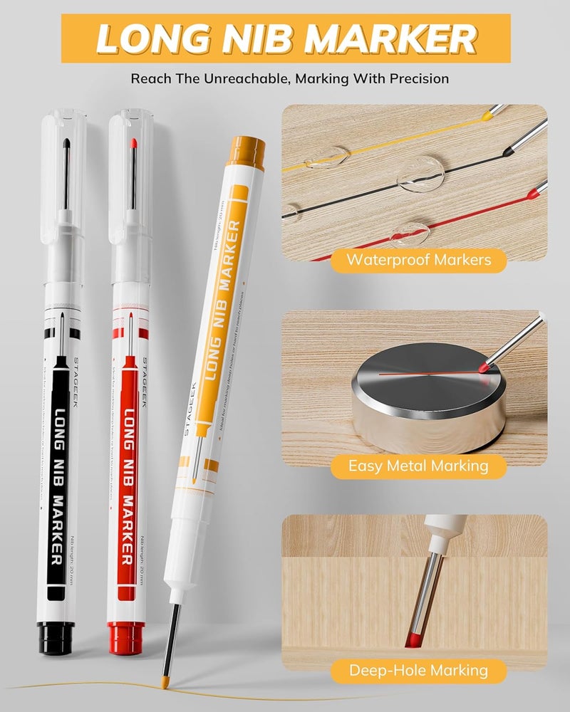 STAGEEK 3 Pack Carpenter Pencils with Sharpener, Mechanical Carpenter Pencils with 57 Refills, construction pencil heavy duty Woodworking Tools, Deep Hole Long Nib Marker Pens for Architect Marking - Image 5
